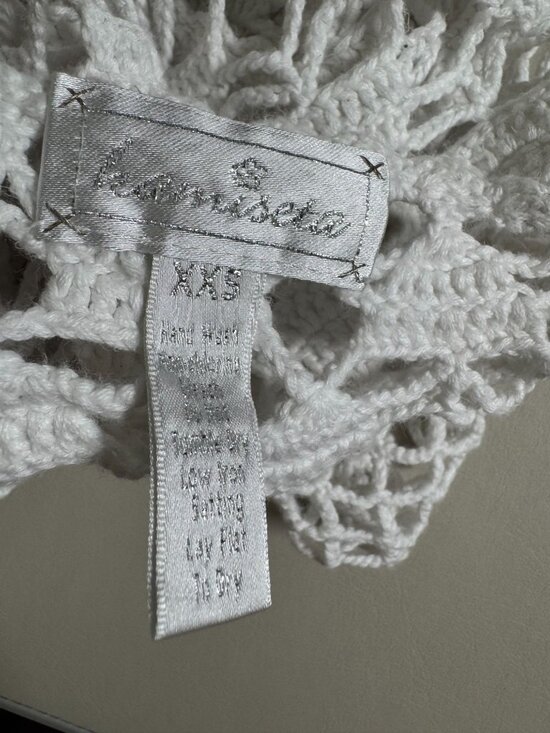 Kamiseta Crochet Open Knit White Top size XXS Short Sleeves Cottage Beachy - Picture 3 of 15